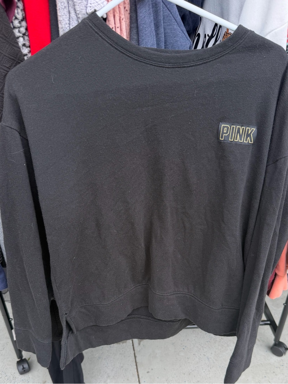 PINK Victoria's Secret Black Crewneck Sweatshirt with Small Chest Logo